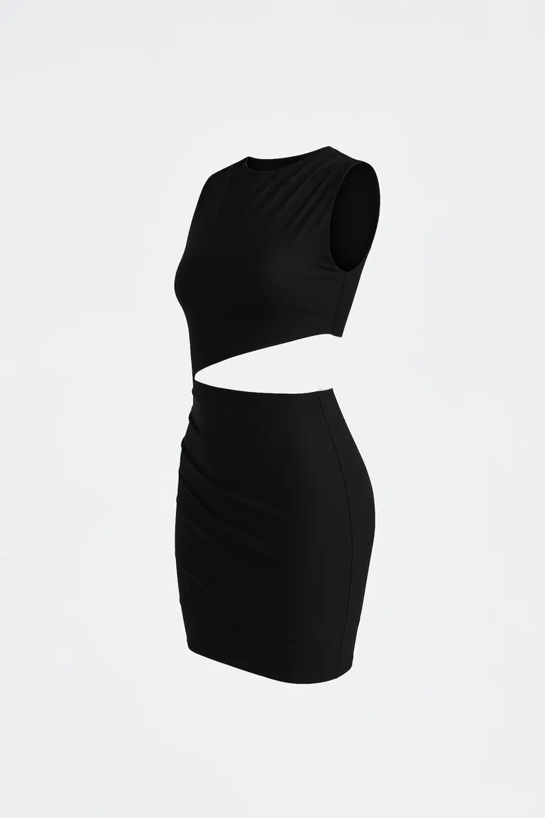 Vestido negro corto de línea ajustada con detalles en la cintura de Naíma en Vestidos para argentina