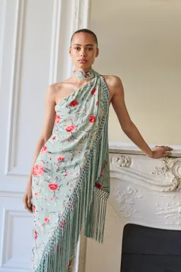 Vestido asimétrico bordado con flecos de Mango en Vestidos para argentina
