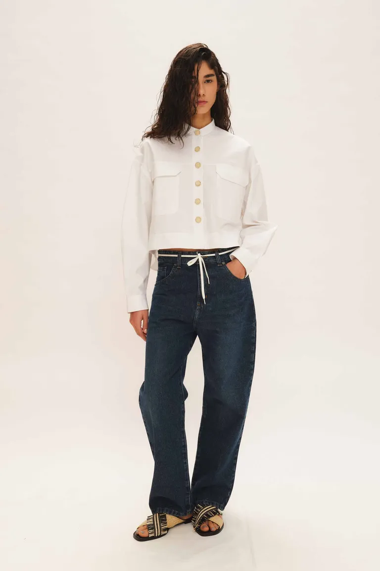 Pantalón tipo jean con cordón de ajuste en cintura y bolsillos laterales de corte recto de Mishka en Pantalones para argentina