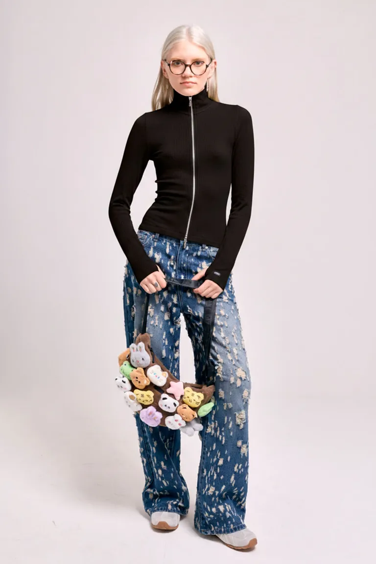 Campera entallada de cuello alto con cierre metálico frontal doble deslizador y aberturas para pulgar de 47 Street en Chaquetas para argentina