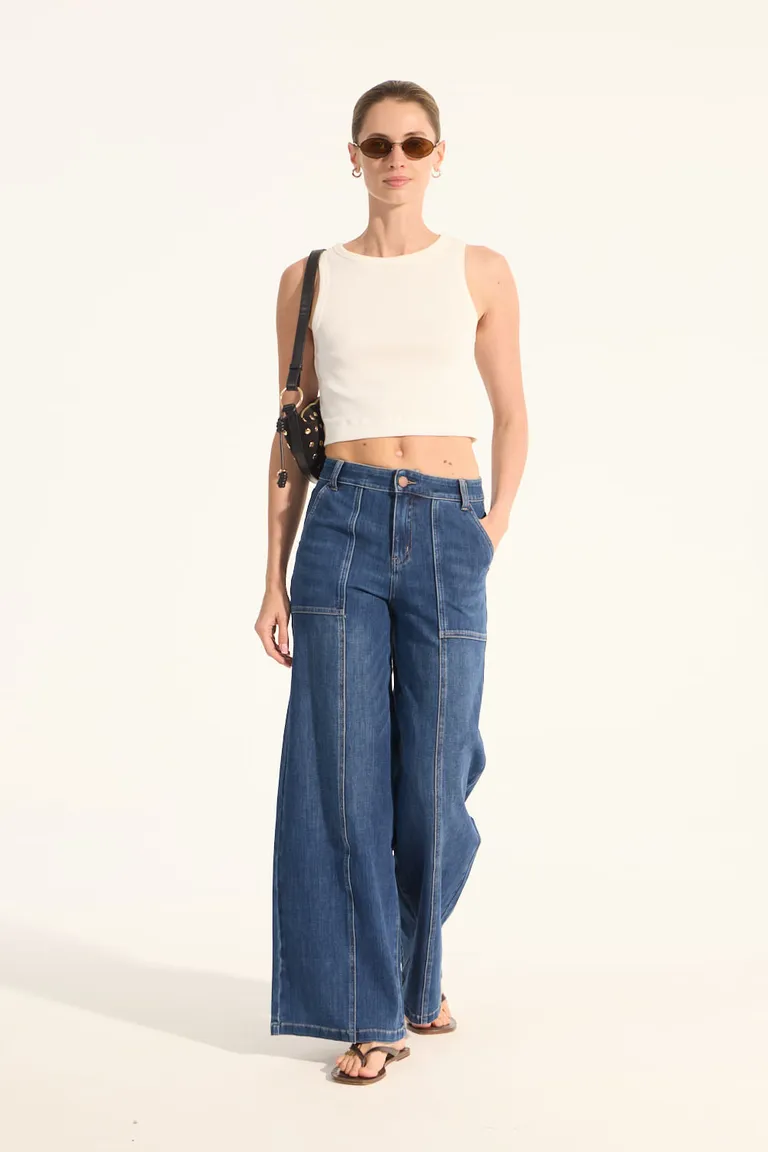 Pantalón de tiro alto y pierna ancha en tejido súper stretch de Portsaid en Pantalones para argentina