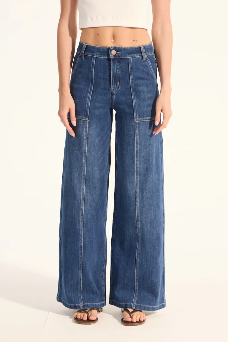 Pantalón de tiro alto y pierna ancha en tejido súper stretch de Portsaid en Pantalones para argentina