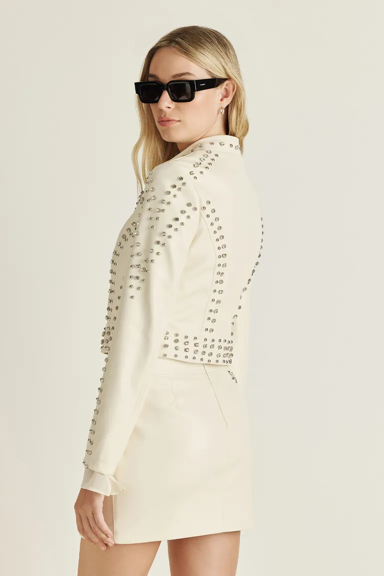 Chaqueta de cuero sintético con detalles de tachas y cristales para un estilo elegante y sofisticado de Tucci en Chaquetas para argentina