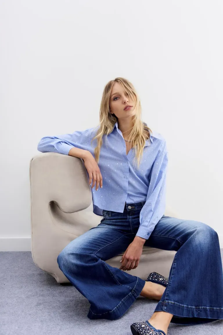 Camisa de algodón rayada con detalles de tachas term adhesivas de Rapsodia en Camisas para argentina