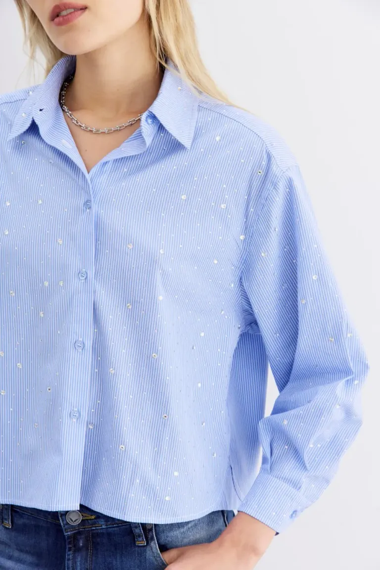 Camisa de algodón rayada con detalles de tachas term adhesivas de Rapsodia en Camisas para argentina