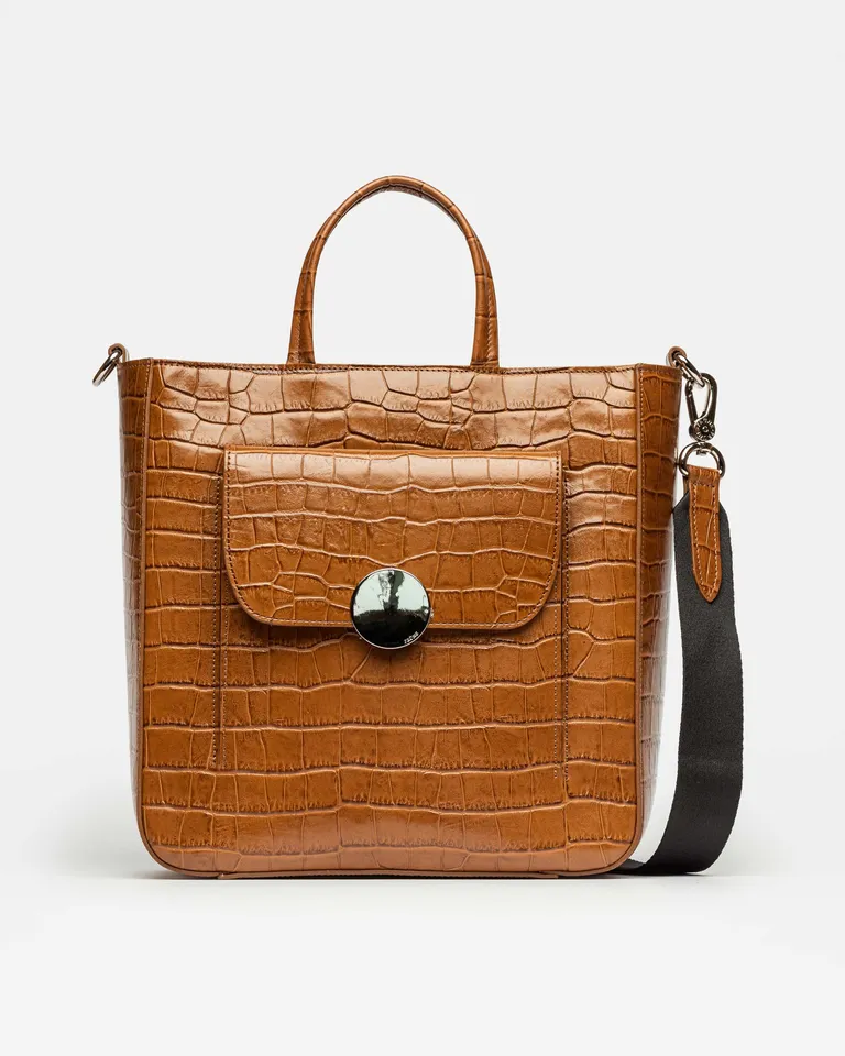 Shopper de cuero croco con herraje en níquel, elegante y versátil para el día a día de Prüne en Bolsos y Carteras para argentina