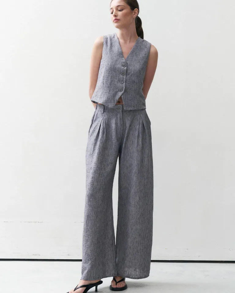 Pantalones de pierna ancha con doble pinza y elástico en la espalda de Sky en Pantalones para argentina