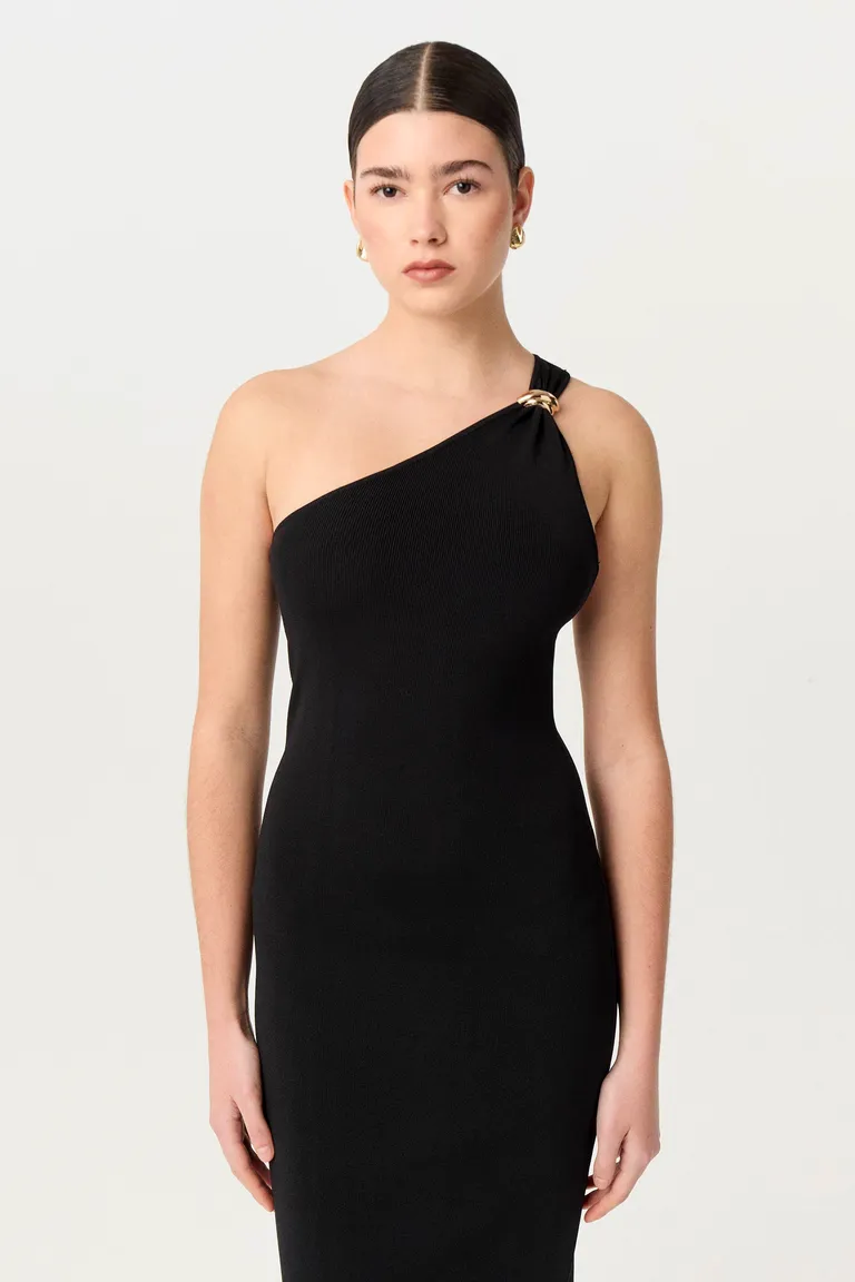 Vestido de punto asimétrico de un solo hombro con maxi pasador metálico de Markova en Vestidos para argentina