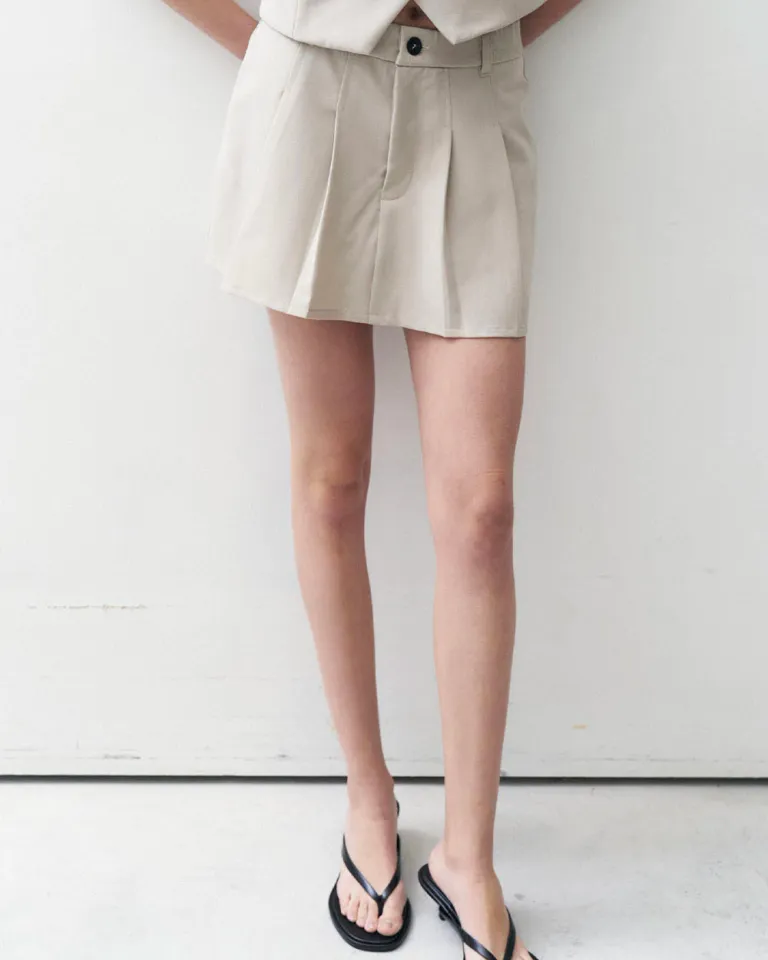 Falda tableada con short interno y cierre frontal - Tela sastrera de Sky en Faldas para argentina