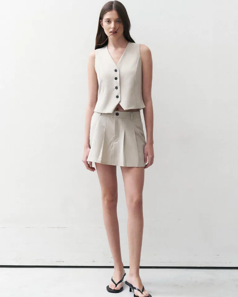 Falda tableada con short interno y cierre frontal - Tela sastrera de Sky en Faldas para argentina