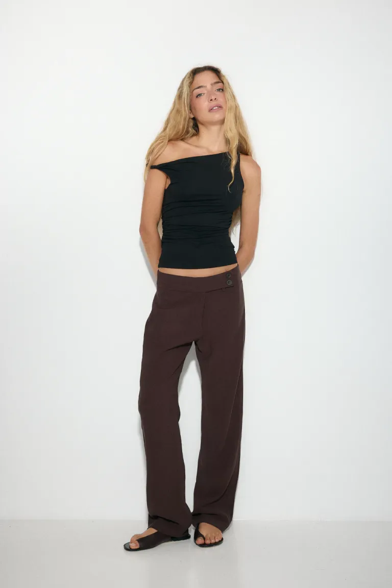 Pantalón de lino con cintura doble y botón - Diseño elegante y versátil para mujer de Audaz en Pantalones para argentina