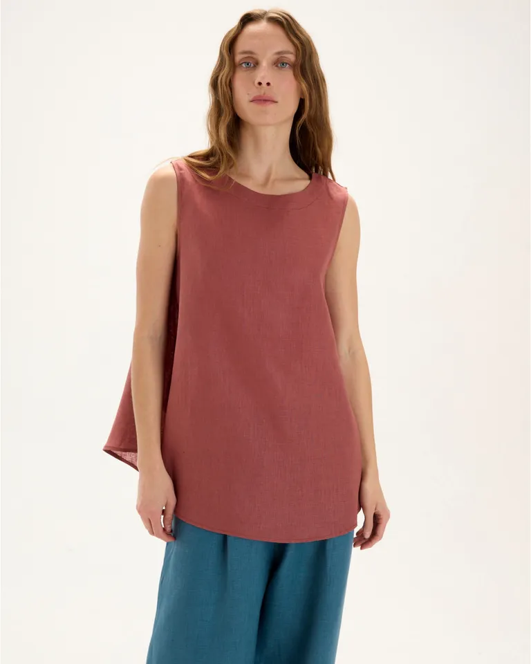 Top india: Prenda sin mangas en lino con corte evasé y escote redondo de Blue Sheep en Tops para argentina