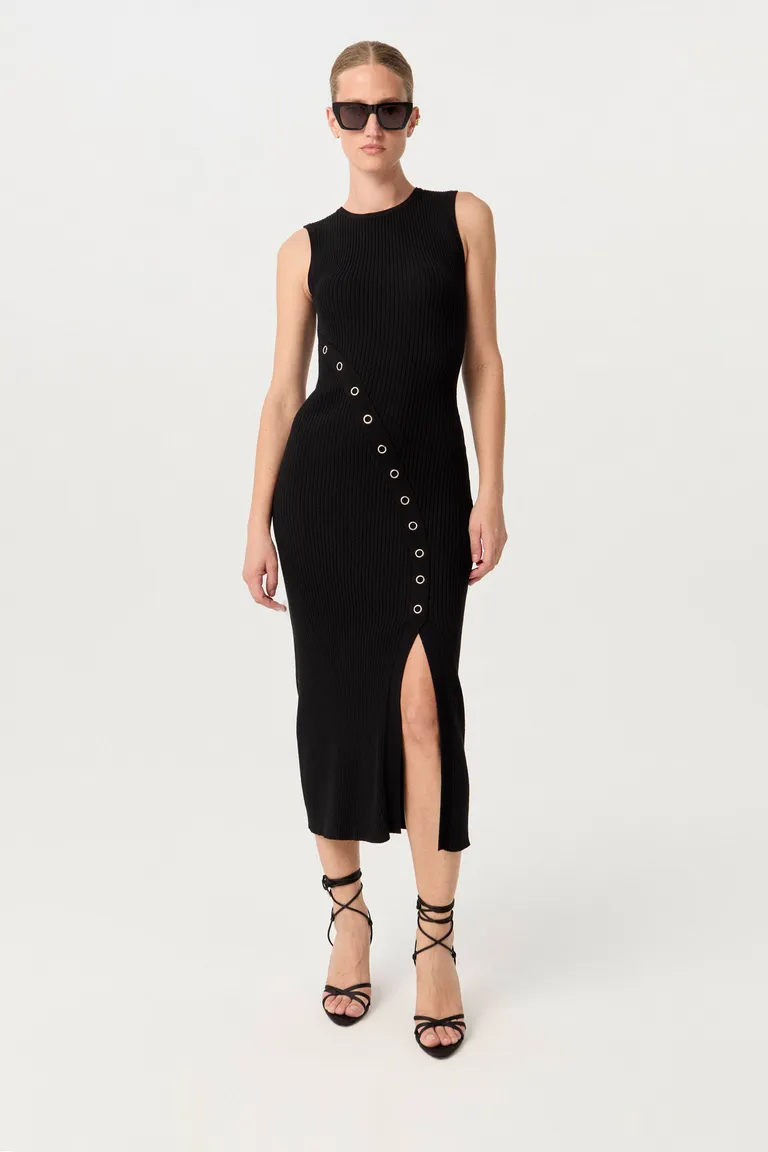 Vestido midi de punto acanalado en negro para mujer de Markova en Vestidos para argentina