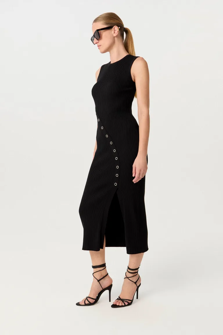 Vestido midi de punto acanalado en negro para mujer de Markova en Vestidos para argentina