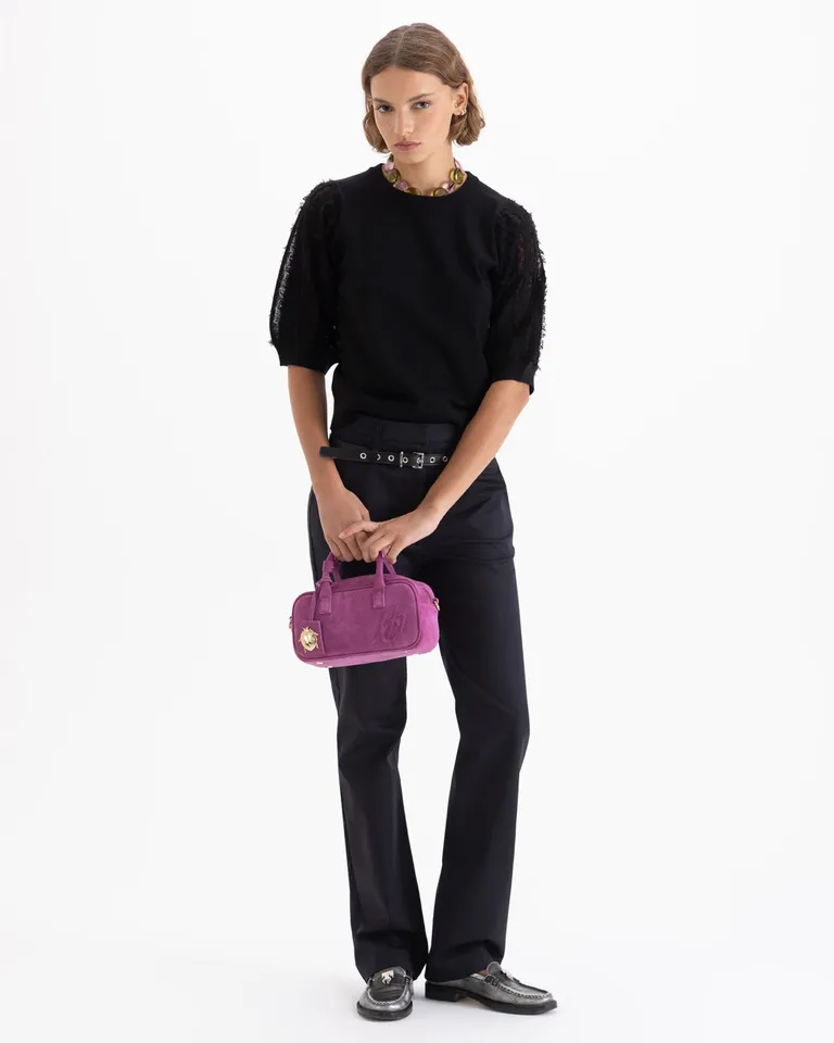 Top de mangas con flecos y cuello redondo de ajuste a la cadera de Jazmin Chebar en Buzos y Sweaters para argentina