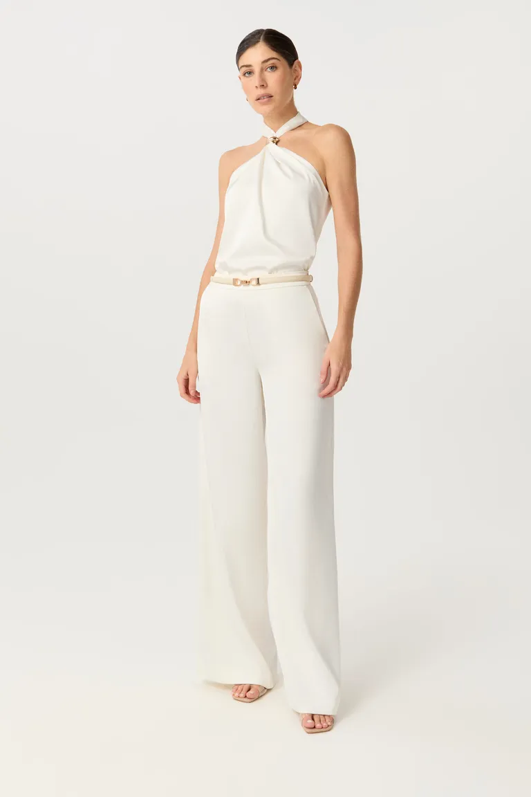 Pantalón de tiro alto y pierna ancha en seda satinada, diseño elegante y moderno de Markova en Pantalones para argentina