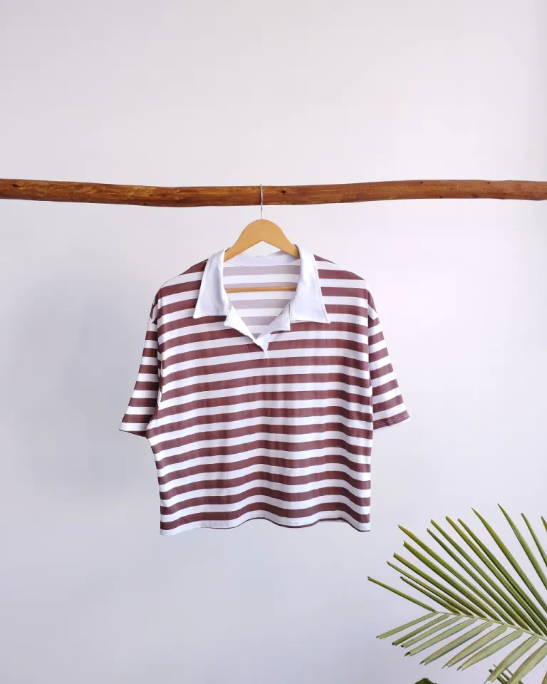 Remera rayada de corte recto y cuello ribb blanco para mujer de Lemmon en Remeras para argentina