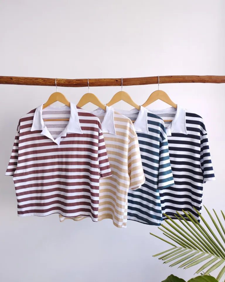 Remera rayada de corte recto y cuello ribb blanco para mujer de Lemmon en Remeras para argentina