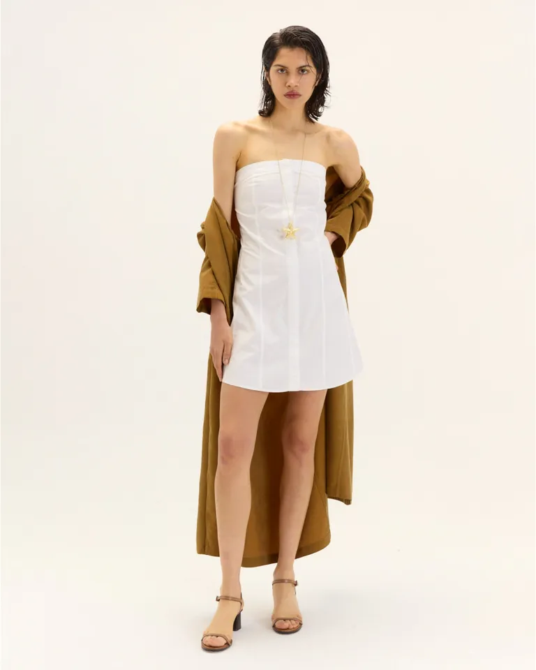 Vestido corto de poplín de algodón con detalles tipo corseteros y lazos en la espalda de Blue Sheep en Vestidos para argentina