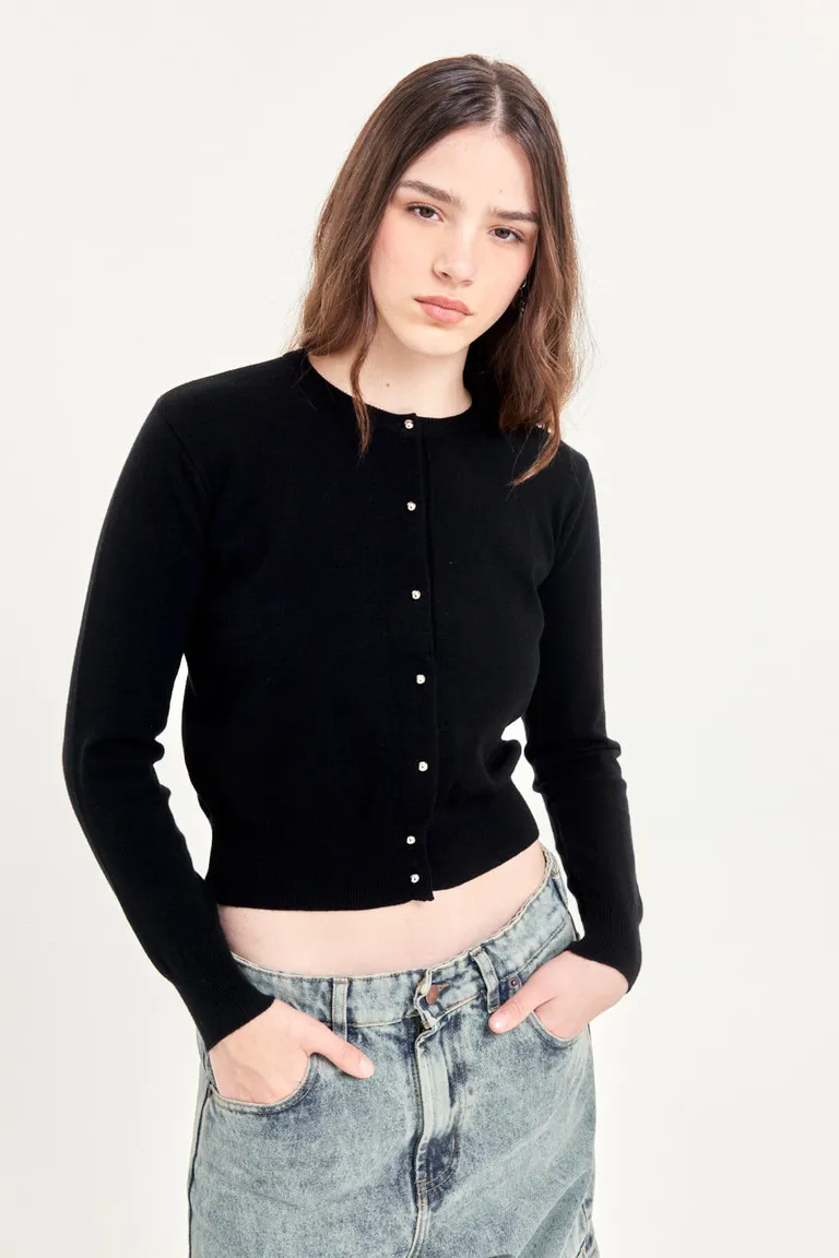 Elegante y cómodo suéter de punto para mujer con cierre frontal de 47 Street en Buzos y Sweaters para argentina