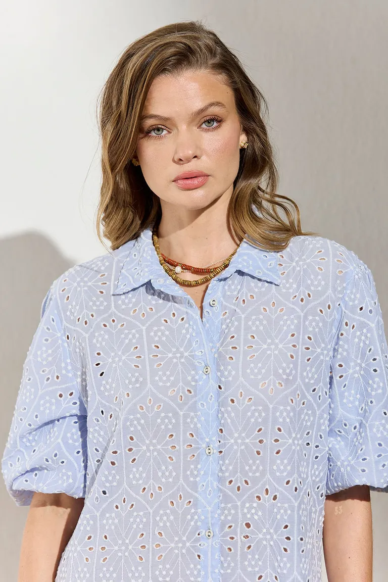 Túnica de broderie de algodón con mangas 3/4 y cierre de botones de Indiastyle en Túnicas para argentina