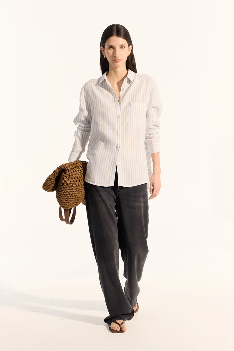 Camisa de lino de corte recto con detalles bordados de Portsaid en Camisas para argentina