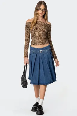 Falda midi denim plisada con cinturón de Edikted en Faldas para argentina