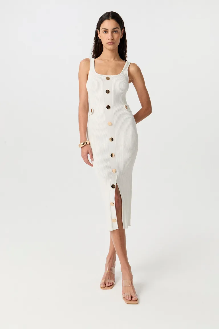 Vestido tejido en punto acanalado de corte anatómico y largo midi con detalles de botones de Markova en Vestidos para argentina