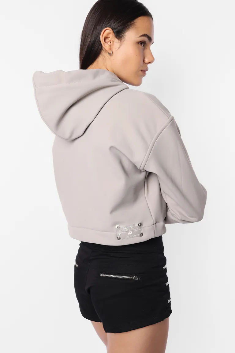 Buzo gris crop con capucha, cinturón y detalles en la espalda de Top White en Buzos y Sweaters para argentina