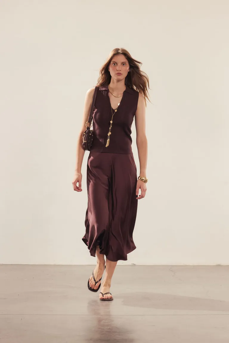 Falda Larga Modular Midi de Tela Sedosa en Tonos Marrones de Portsaid en Faldas para argentina