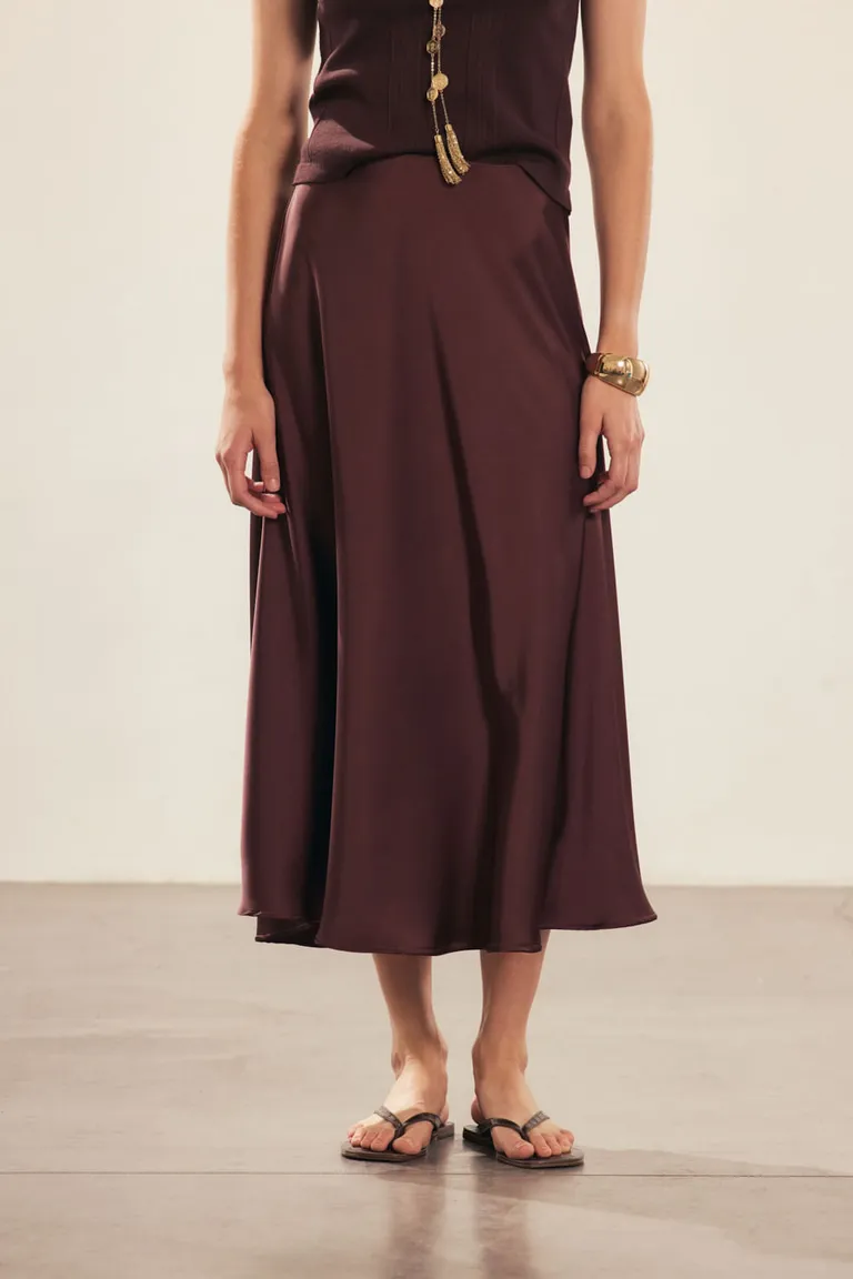 Falda Larga Modular Midi de Tela Sedosa en Tonos Marrones de Portsaid en Faldas para argentina