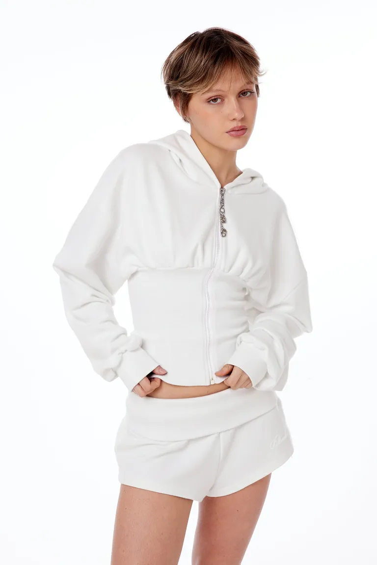 Hoodie blanco con cintura encorsetada y cierre desmontable de Black Mamba en Buzos y Sweaters para argentina