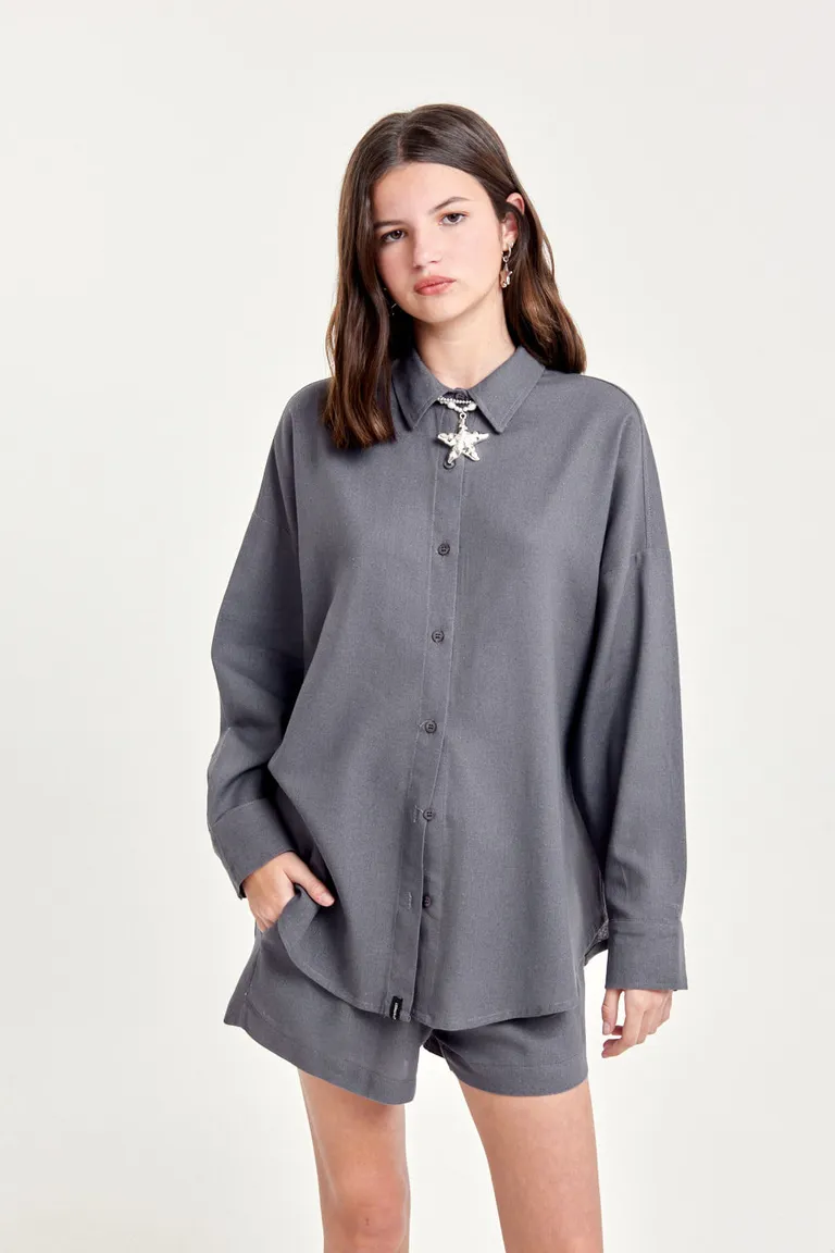 Camisa de lino de corte holgado y manga larga para mujer de 47 Street en Camisas para argentina