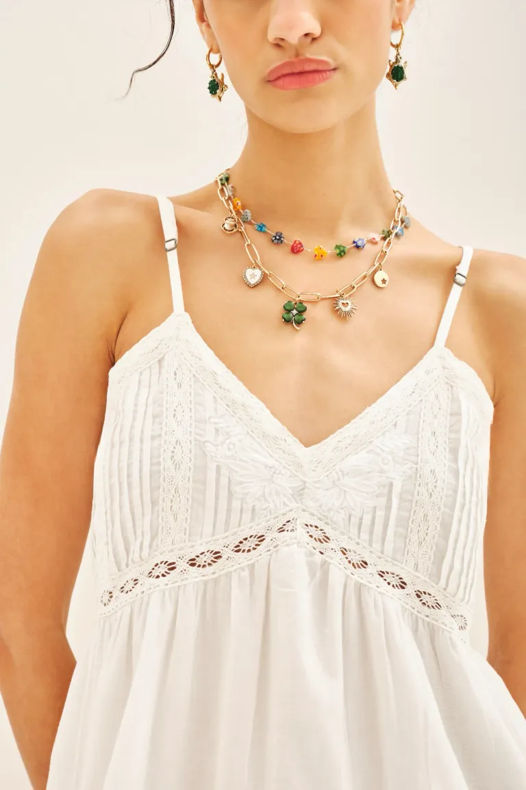 Vestido corto de algodón con puntillas y bordados, ajuste bajo el busto de Rapsodia en Vestidos para argentina