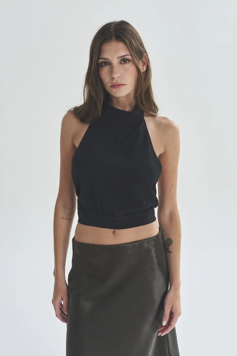 Top negro sin mangas de corte alto para mujer - Diseño elegante y versátil de Akiabara en Tops para argentina