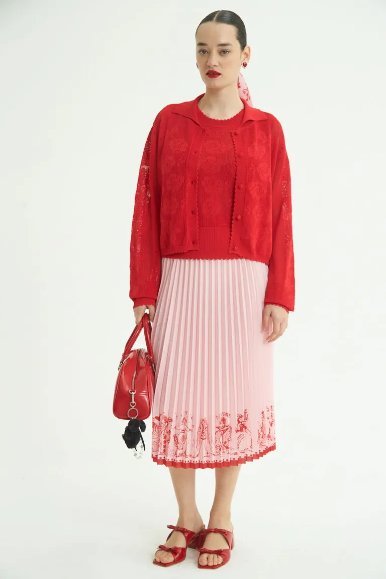 Falda midi plisada con detalle de volantes y estampado exclusivo de Las Pepas en Faldas para argentina