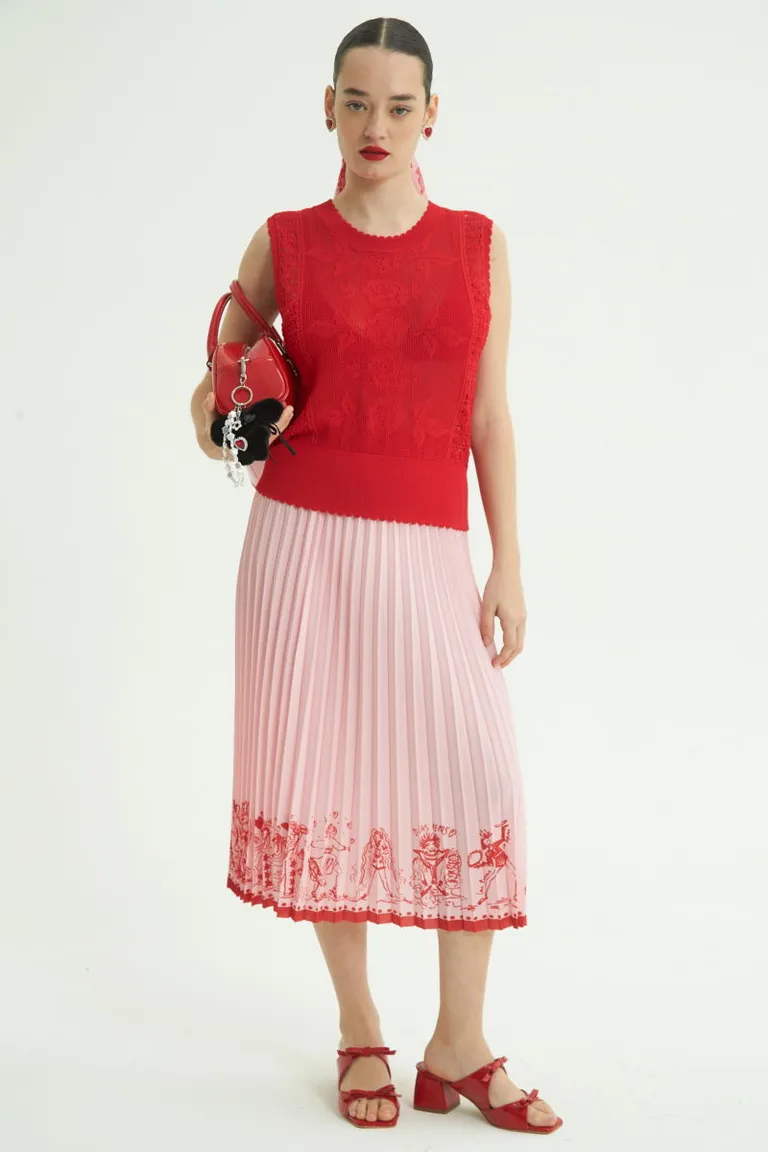 Falda midi plisada con detalle de volantes y estampado exclusivo de Las Pepas en Faldas para argentina