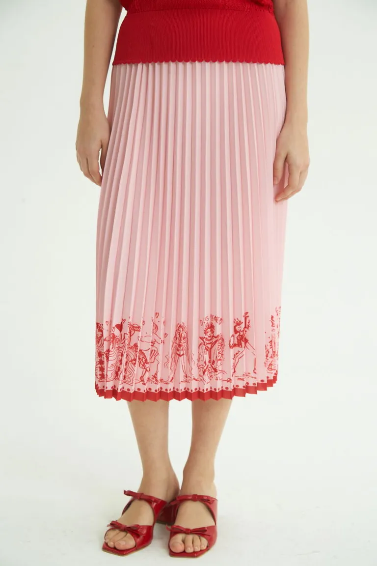 Falda midi plisada con detalle de volantes y estampado exclusivo de Las Pepas en Faldas para argentina