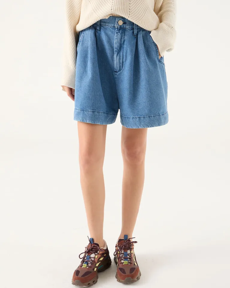 Short de jean tiro alto con pinzas y piernas amplias de Furzai en Shorts para argentina