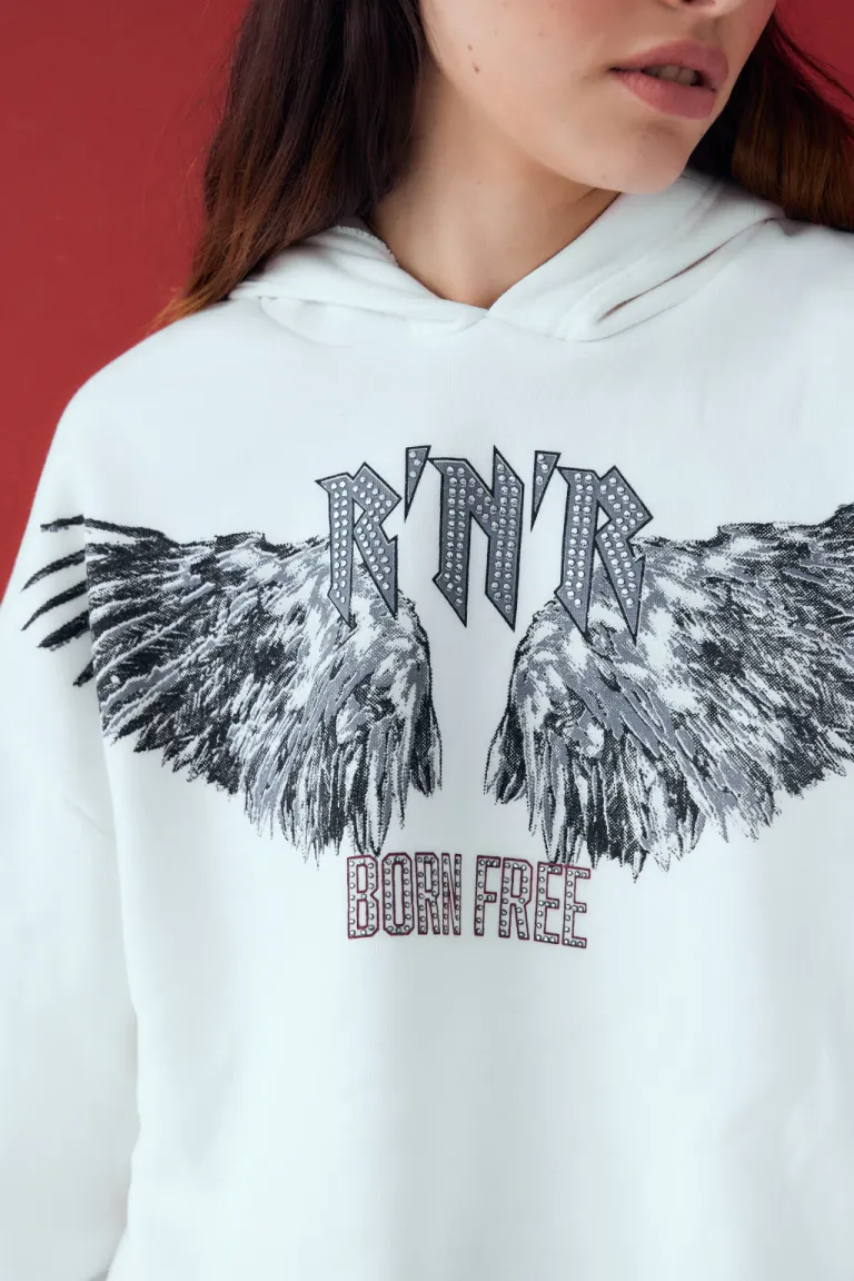 Buzo corto con capucha y estampado RNR para mujer de Audaz en Buzos y Sweaters para argentina