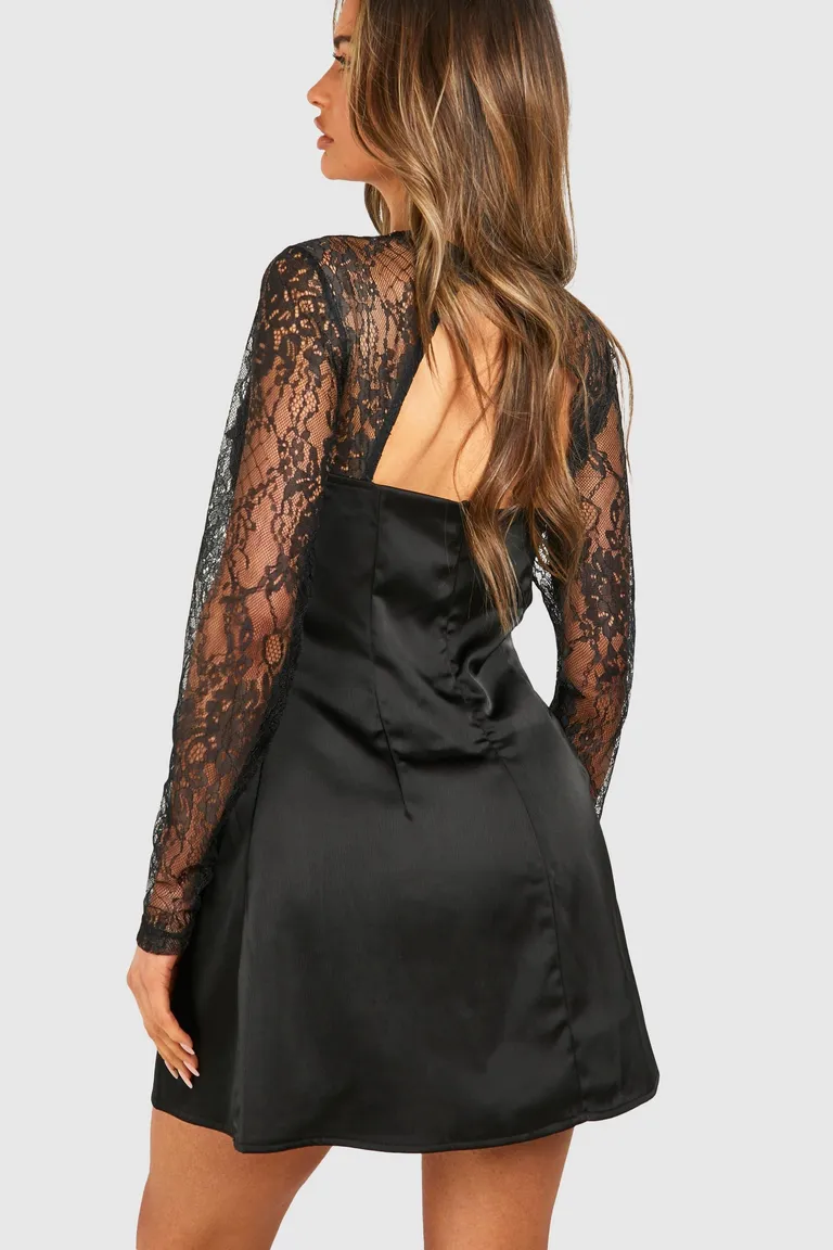 Mini vestido satén encaje mangas de Boohoo en Vestidos para argentina
