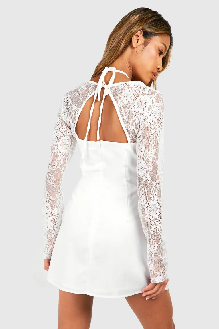 Mini vestido satén encaje mangas de Boohoo en Vestidos para argentina
