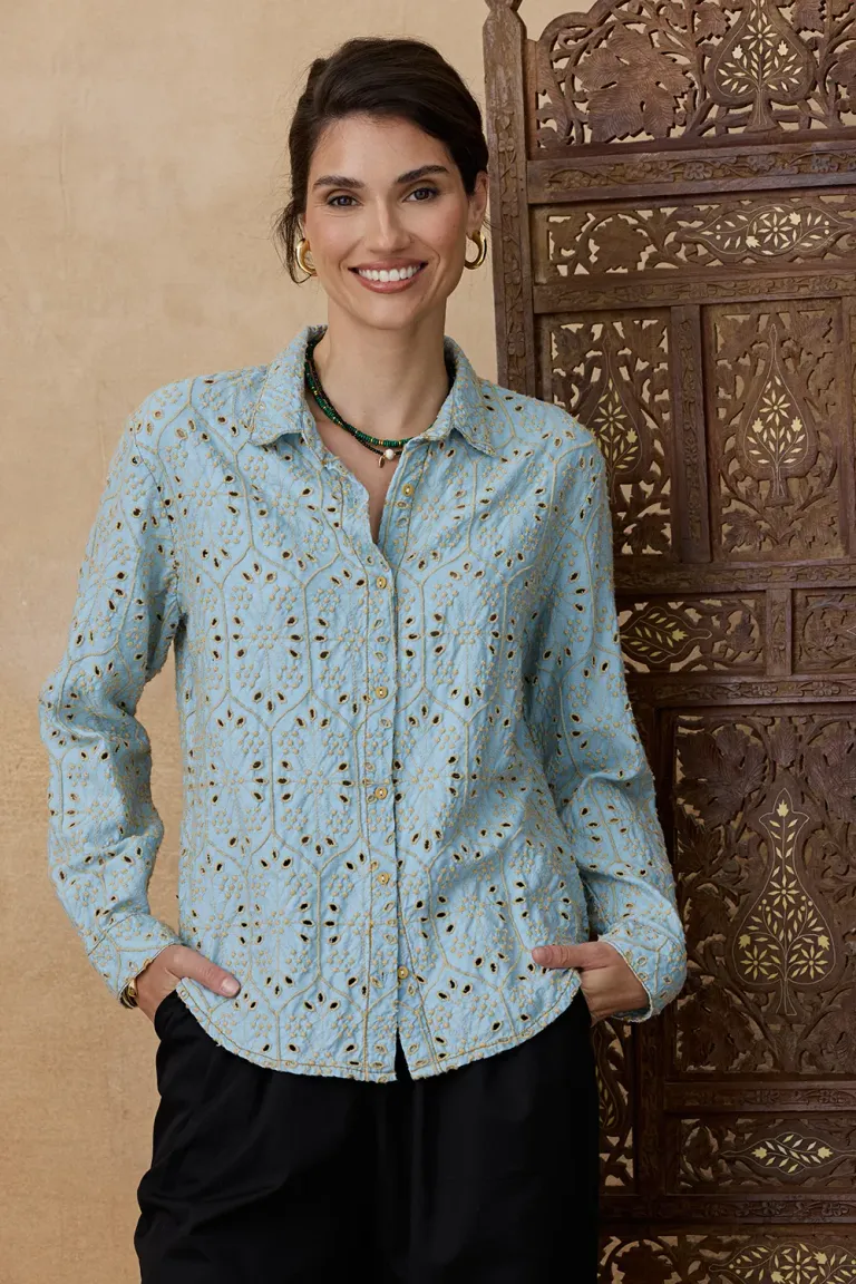 Camisa de manga larga con bordado calado y cierre frontal de botones de Indiastyle en Camisas para argentina
