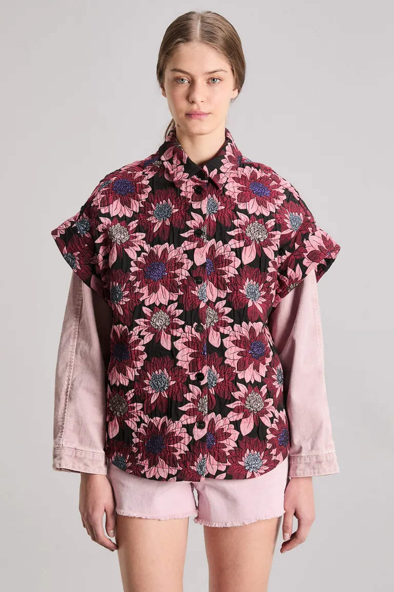Chaleco blanco con estampado floral y detalles brillantes de corte oversize de Kosiuko en Chalecos para argentina