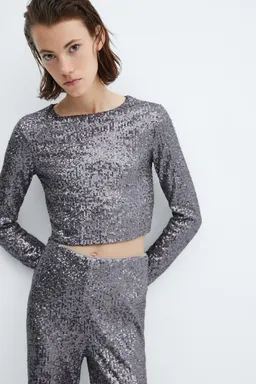 Top crop lentejuelas manga larga de Mango en Tops para argentina