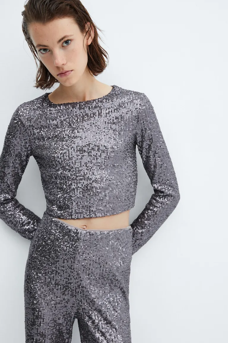 Top crop lentejuelas manga larga de Mango en Tops para argentina