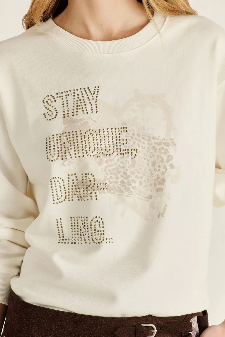 Buzo de punto en blanco con estampado exclusivo y detalles brillantes de Tucci en Buzos y Sweaters para argentina