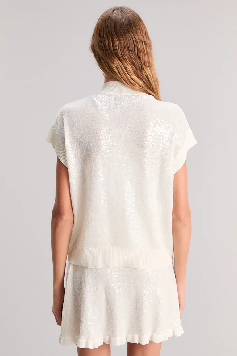 Chaleco oversize blanco con apliques de lentejuelas y detalles en rib de Kosiuko en Chalecos para argentina