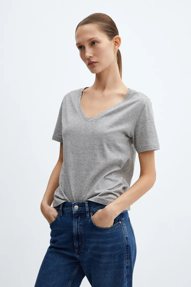 Camiseta algodón cuello pico de Mango en Remeras para argentina