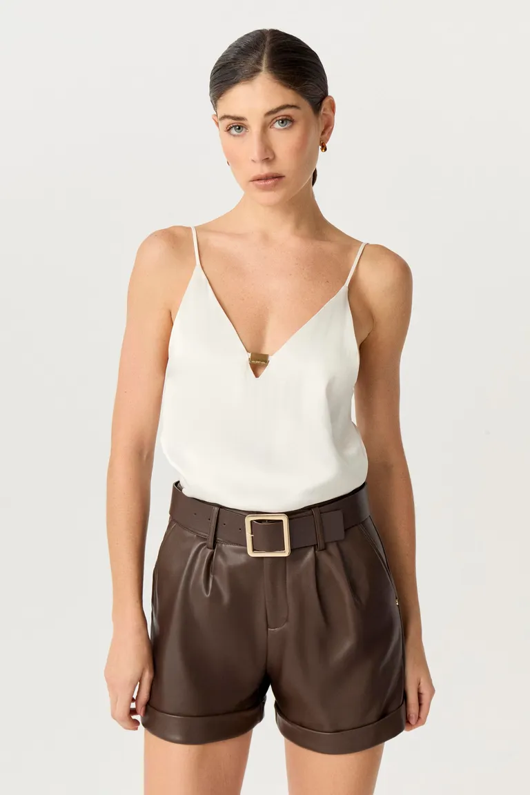 Top de satén de viscosa con escote en V y detalles metálicos - El complemento perfecto para lucir elegante de Markova en Tops para argentina